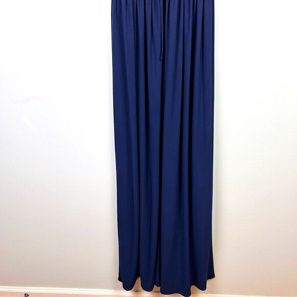 Morgan & Co Lace Keyhole Tie Back Halter Maxi Dress Navy Blue Formal Sequins 4 - Picture 16 of 16